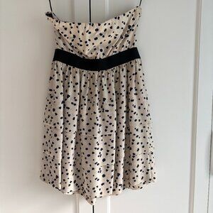 THEORY 100% Silk Cream with Black Dots Strapless Ruffle Minidress, Size 2